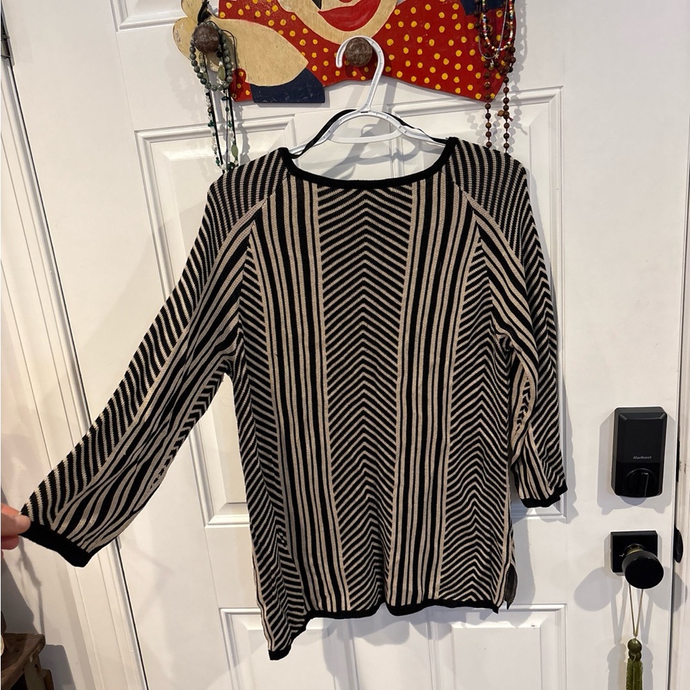 Cable & Gauge Black and Tan Striped Blouse